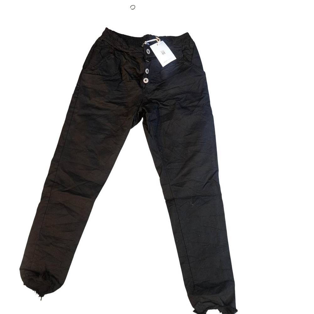 MILO-MILANO Pants Womens Small Black Twill Jogger Elastic Waist Button Casual